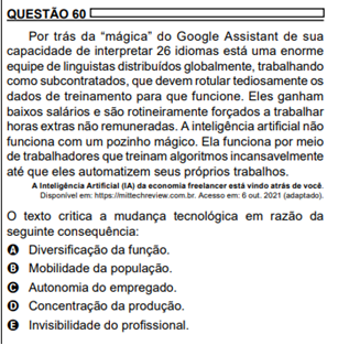exemplo de questao enem (questao 60 de 2023)