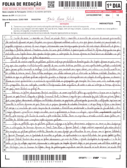 exemplo de folha de redação